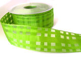 R2843 37mm Meadow Green Fine Grosgrain and Sheer Check Ribbon