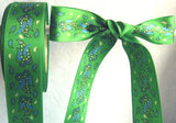 R2995 25mm Green Satin Ribbon with a Paisley Printed Design