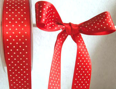 R1667 25mm Red Micro Polka Dot Print Satin Ribbon by Berisfords