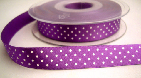 R2994 15mm Purple Polka Dot Spotty Print Satin Ribbon by Berisfords