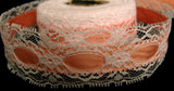 R3284 38mm White Lace over a Deep Apricot Acetate Grosgrain - Ribbonmoon