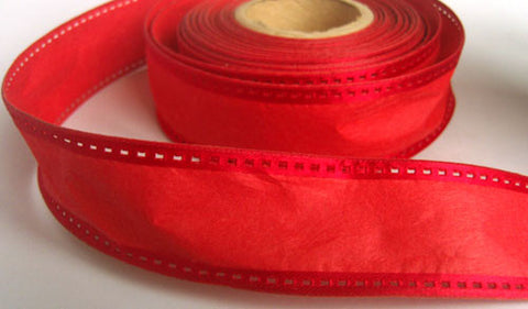 R3291 31mm Red Tough Stitchable Paper Based Fabric Ribbon, Wired - Ribbonmoon