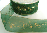 R3299 42mm Hunter Green Sheer Ribbon with a Metallic Gold Print - Ribbonmoon