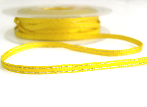 R3301C 5mm Yellow Grosgrain Ribbon with Metallic Silver Stripes