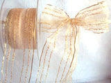 R3314 43mm Cream Sheer Ribbon with Thin Metallic Gold Stripes - Ribbonmoon