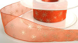 R3315 25mm Pale Rust Sheer Ribbon with a Metallic Silver Print - Ribbonmoon