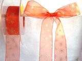 R3315 25mm Pale Rust Sheer Ribbon with a Metallic Silver Print - Ribbonmoon