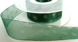 R2988 25mm Hunter Green Sheer Ribbon with a Metallic Silver Star Print