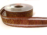 R3332 27mm Maroon and Metallic Gold Woven Ribbon with Sheer Stripes