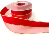 R3341 40mm Red Sheer and Solid Ribbon with Gold Metallic Stripes