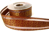 R3342 42mm Maroon and Gold Weave Ribbon with Sheer Stripes
