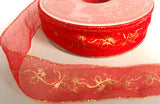 R3367 27mm Red Sheer with a Metallic Gold Print - Ribbonmoon