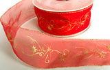 R3372 43mm Red Sheer with a Metallic Gold Print - Ribbonmoon