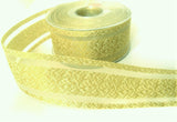 R3375 43mm Ivory Cream-Metallic Gold Weave-Sheer-Stripe Ribbon