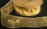 R2264 27mm Straw Gold Sheer Ribbon with a Metallic Gold Print