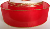 R3396 40mm Red Translucent Polyester Ribbon with Metallic Gold Borders. Wire Edge - Ribbonmoon