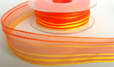 R3412 27mm Oranges and Yellows Striped Sheer Ribbon - Ribbonmoon