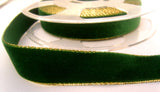R3813 24mm Forest Green Nylon Velvet Ribbon with Metallic Borders - Ribbonmoon
