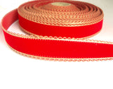 R3896 33mm Bright Red,Plastic Backed Velveteen Ribbon,Metallic Gold Borders
