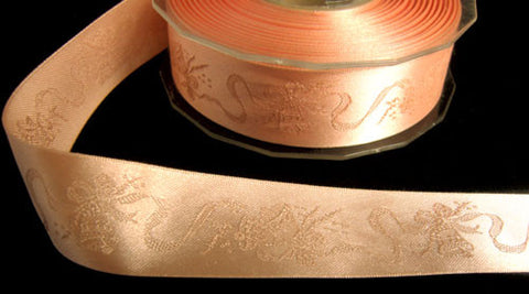 R3905 25mm Tonal Peach Woven Jacquard Wedding Bell Design Satin Ribbon - Ribbonmoon