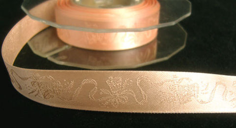 R3917 16mm Peach Tonal Woven Jacquard Wedding Bell Design Satin Ribbon - Ribbonmoon