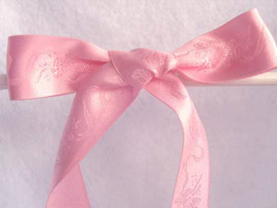 R3942 25mm Rose Pink Satin Ribbon with a Subtle Jacquard Wedding Bells Tonal Design - Ribbonmoon