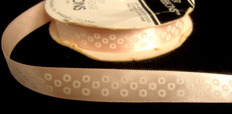 R3952 16mm Peach Single Face Satin Ribbon, Ivory Embossed Design - Ribbonmoon