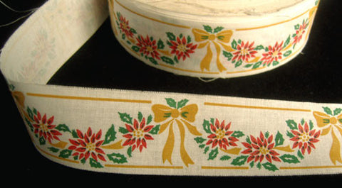 R3960C 32mm Cotton Ribbon with a Christmas Bow and Flower Design - Ribbonmoon