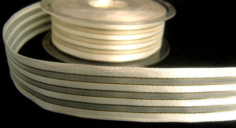 R4022 26mm Bridal White Satin-Sheer-Metallic Stripe Ribbon by Berisfords
