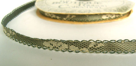 R4024 11mm Ivory Lace over an English Forest Green Acetate Ribbon - Ribbonmoon