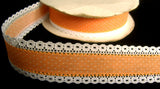R4026 32mm Pale Orange Cotton Polka Dot Ribbon with White Linen Lace Edges - Ribbonmoon