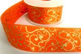 R4054 40mm Orange Ribbon with a Gold Metallic Print - Ribbonmoon