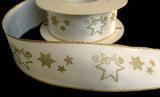 R4063 41mm White Satin Ribbon with a Metallic Gold Design - Ribbonmoon