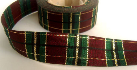 R4067 25mm Slat Edge Tartan Ribbon with Metallic Gold Stripes - Ribbonmoon