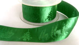 R1062 36mm Tonal Bottle Green Woven Christmas Design Ribbon