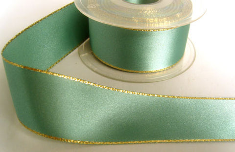 R4216 37mm Petrol Double Faced Satin Ribbon, Metallic Gold Edge - Ribbonmoon