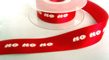 R4226 26mm Red Satin Christmas Printed Ribbon "HO HO HO" - Ribbonmoon