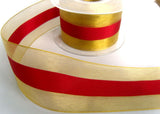 R4230 50mm Gold Sheer Ribbon with a Scarlet Berry Solid Stripe - Ribbonmoon