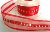 R4231 40mm Red Sheer Ribbon with a Metallic Weave and Borders - Ribbonmoon