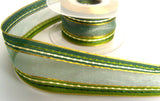 R4232 43mm Sheer Ribbon with Gimp Stitch Stripes and Metallic Edges - Ribbonmoon