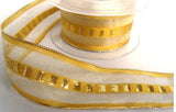 R4234 42mm Honey Gold Sheer Ribbon with a Metallic Weave and Edges - Ribbonmoon
