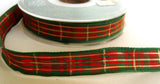 R4264 16mm Red and Green Tartan Ribbon with Thin Metallic Stripes - Ribbonmoon