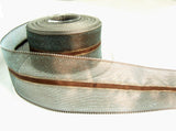 R4272 36mm Brown/Turquoise Shot Sheer Ribbon,Centre Stripe,Banded Borders