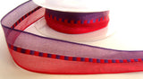 R4274 27mm Scarlet Berry and Purple Sheer Ribbon with a Banded Stripe - Ribbonmoon