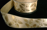 R4285 36mm Cream Satin Ribbon with a Metallic Gold Holly Print - Ribbonmoon