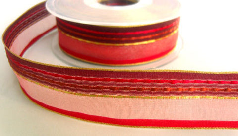R4287 27mm Sheer and Gimp stitch Stripes with Metallic Borders - Ribbonmoon
