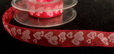 R4289 16mm Red and White Sheer Printed Love Heart Ribbon - Ribbonmoon