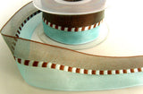 R4311 43mm Brown and New Turquoise Sheer Ribbon with a Banded Stripe - Ribbonmoon