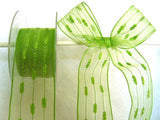 R4318 42mm Meadow Green Feather Stripe Sheer Ribbon - Ribbonmoon