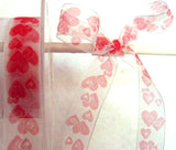 R4328 16mm White and Red Sheer  Love Heart Print Ribbon - Ribbonmoon